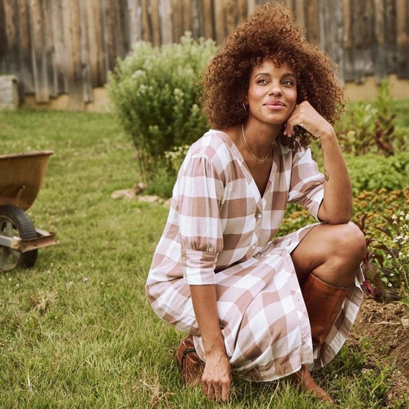 Faherty Helena Shirtdress Midi Dress Brownie Buffalo Plaid XL NWT - Picture 3 of 5